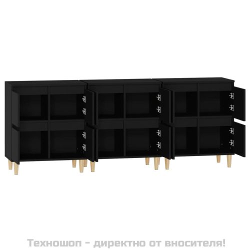 Сайдборд, 3бр, черно, 60x35x70 см, инженерно дърво