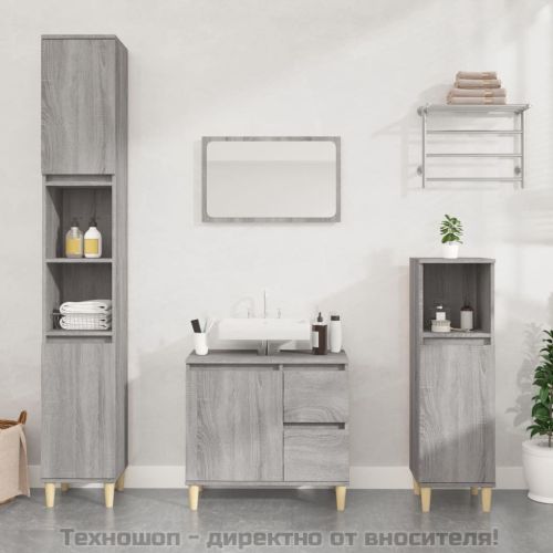 Комплект шкафове за баня от 3 части инженерно дърво Сив сонома