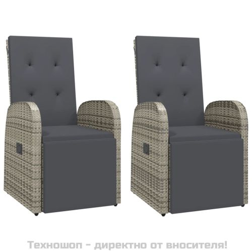 Градински трапезен комплект 3 части с възглавници сив полиратан