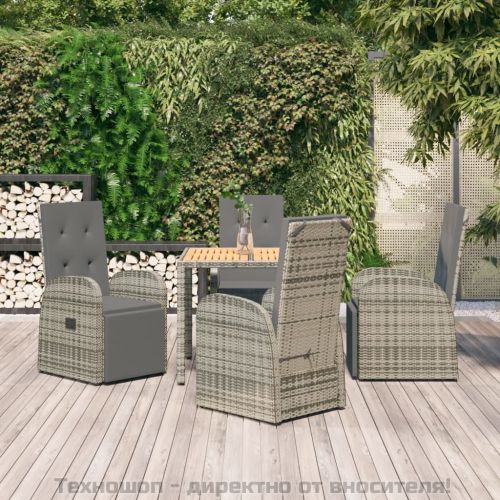Градински трапезен комплект 5 части с възглавници сив полиратан
