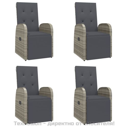 Градински трапезен комплект 5 части с възглавници сив полиратан