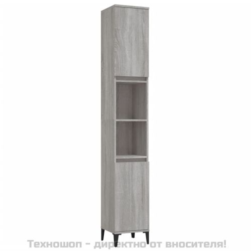 Шкаф за баня, сив сонома, 30x30x190 см, инженерно дърво