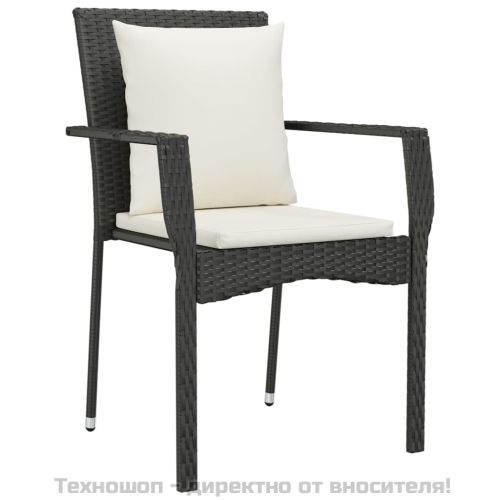 Градински комплект от 3 части с възглавници черни полиратан