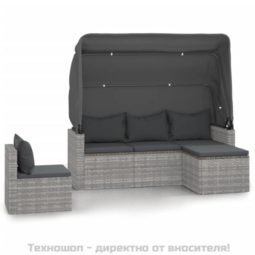 Градински диван с възглавници от 4 части сив полиратан