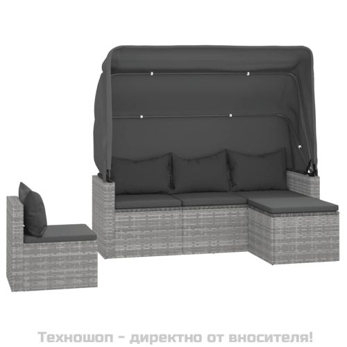 Градински диван с възглавници от 4 части сив полиратан