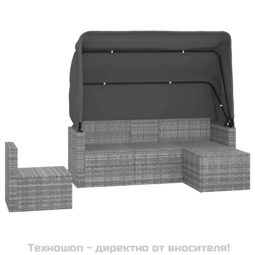 Градински диван с възглавници от 4 части сив полиратан