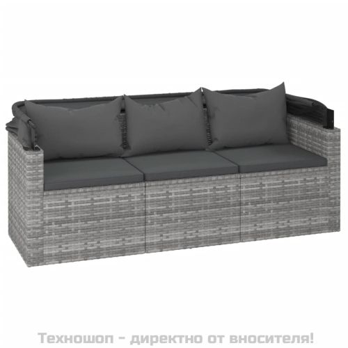 Градински диван с възглавници от 4 части сив полиратан