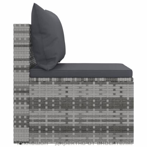 Градински диван с възглавници от 4 части сив полиратан
