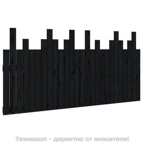 Стенна табла за спалня, черна, 166x3x80 см, борово дърво масив