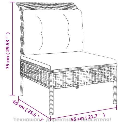 Градински лаундж комплект с възглавници 3 части сив полиратан