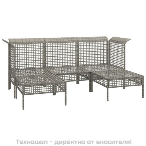 Градински лаундж комплект с възглавници 5 части сив полиратан