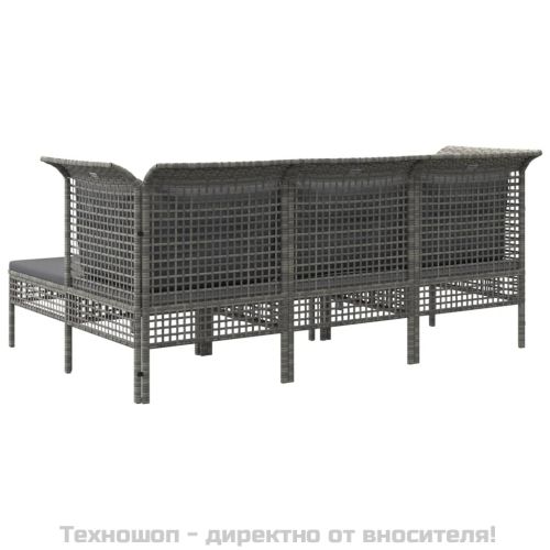 Градински лаундж комплект с възглавници 5 части сив полиратан