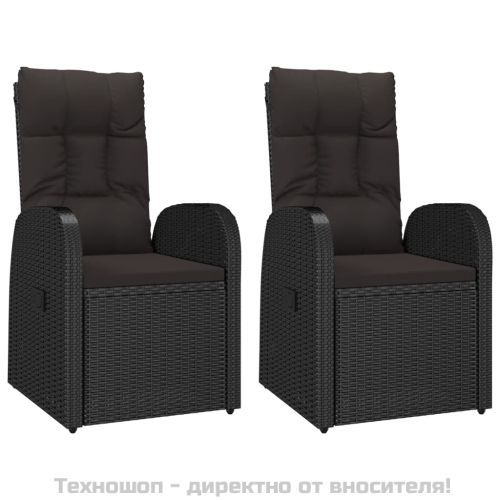 Градински лаундж комплект 3 части черен полиратан/акация масив