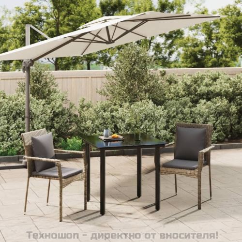 Градински трапезен комплект 3 части с възглавници сив полиратан