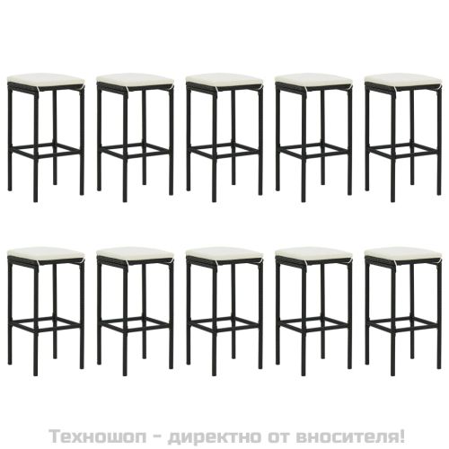 Градински бар комплект с възглавници 11 части черен полиратан