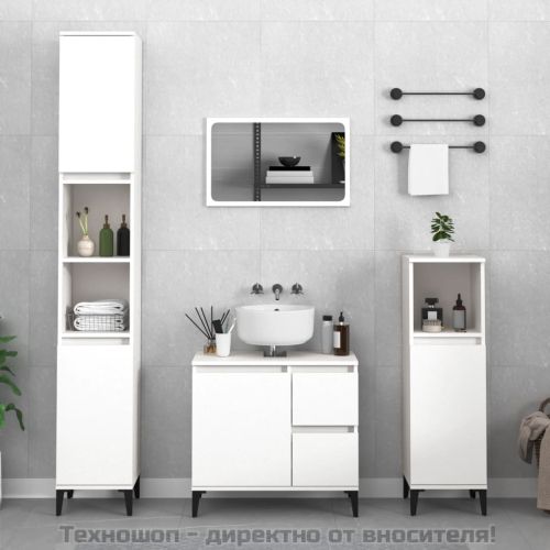 Шкаф за баня, бял, 30x30x190 см, инженерно дърво