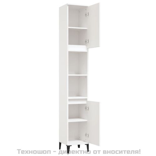 Шкаф за баня, бял, 30x30x190 см, инженерно дърво