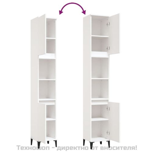 Шкаф за баня, бял, 30x30x190 см, инженерно дърво