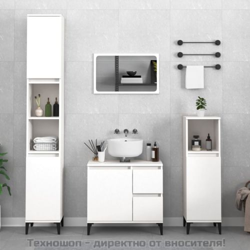 Шкаф за баня, бял, 65x33x60 см, инженерно дърво