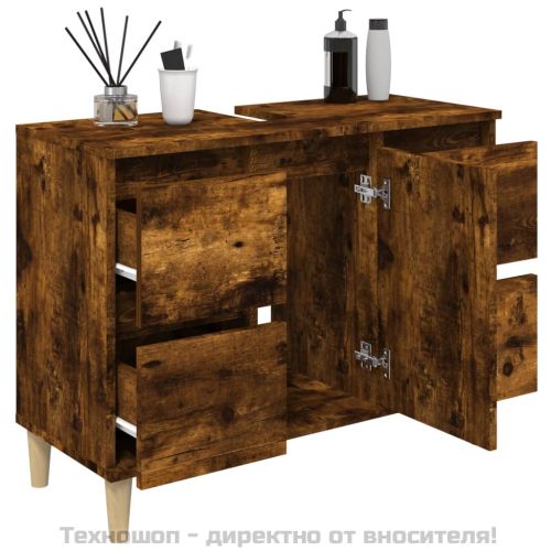 Шкаф за мивка, опушен дъб, 80x33x60 см, инженерно дърво