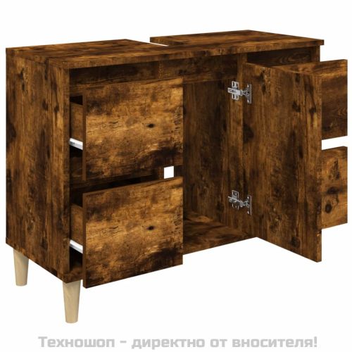 Шкаф за мивка, опушен дъб, 80x33x60 см, инженерно дърво