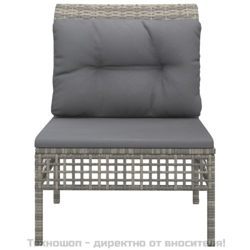 Градински среден диван с възглавница, сив, полиратан