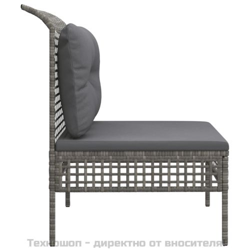 Градински среден диван с възглавница, сив, полиратан