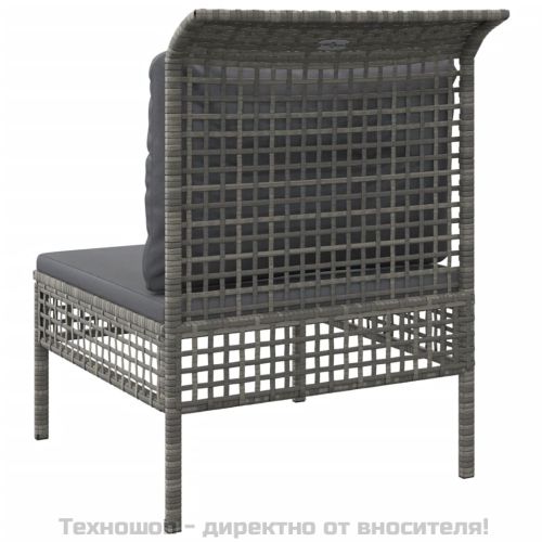 Градински среден диван с възглавница, сив, полиратан