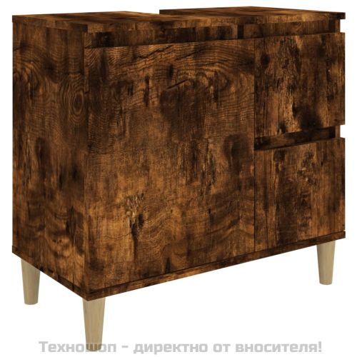 Шкаф за баня, опушен дъб, 65x33x60 см, инженерно дърво