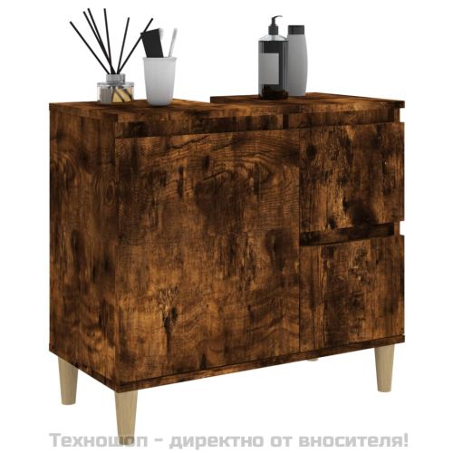 Шкаф за баня, опушен дъб, 65x33x60 см, инженерно дърво