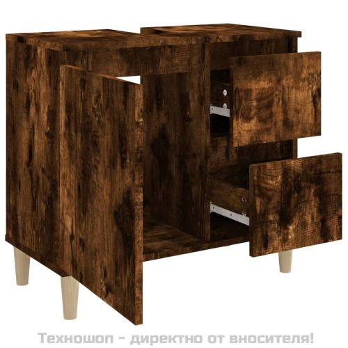 Шкаф за баня, опушен дъб, 65x33x60 см, инженерно дърво