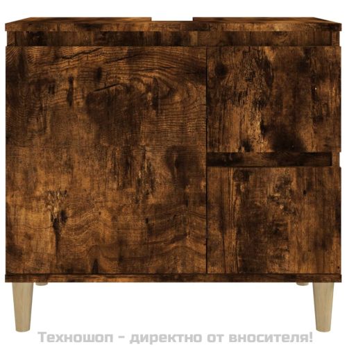 Шкаф за баня, опушен дъб, 65x33x60 см, инженерно дърво