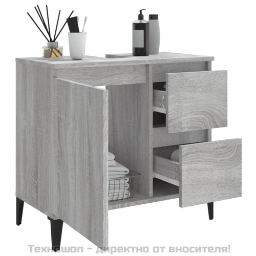 Шкаф за баня, сив сонома, 65x33x60 см, инженерно дърво