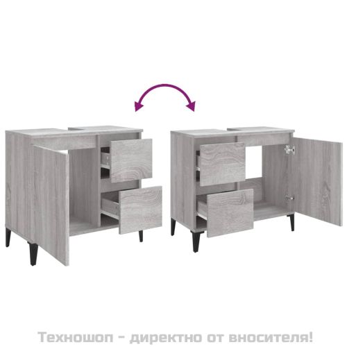 Шкаф за баня, сив сонома, 65x33x60 см, инженерно дърво