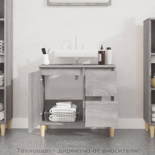 Шкаф за баня, сив сонома, 65x33x60 см, инженерно дърво