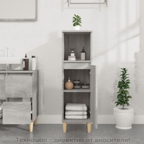 Шкаф за баня, сив сонома, 30x30x100 см, инженерно дърво