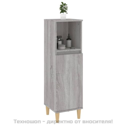 Шкаф за баня, сив сонома, 30x30x100 см, инженерно дърво