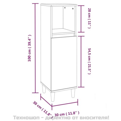 Шкаф за баня, сив сонома, 30x30x100 см, инженерно дърво