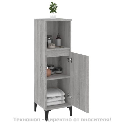 Шкаф за баня, сив сонома, 30x30x100 см, инженерно дърво
