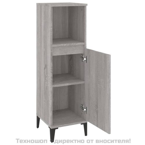 Шкаф за баня, сив сонома, 30x30x100 см, инженерно дърво