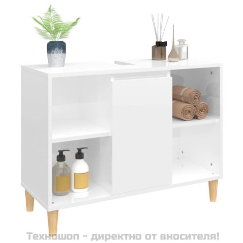 Шкаф за мивка, бял гланц, 80x33x60 см, инженерно дърво