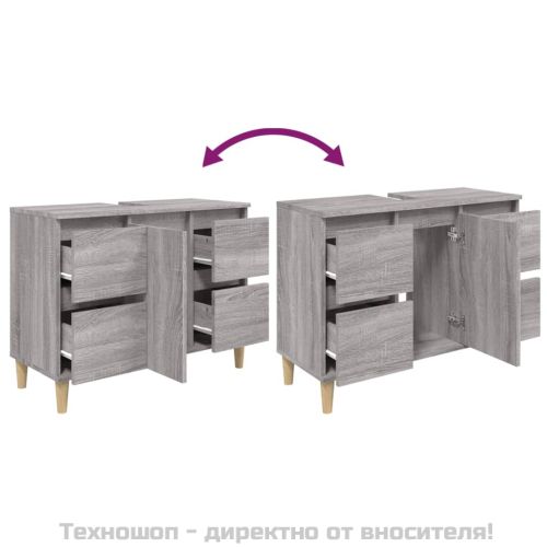 Шкаф за мивка, сив сонома, 80x33x60 см, инженерно дърво