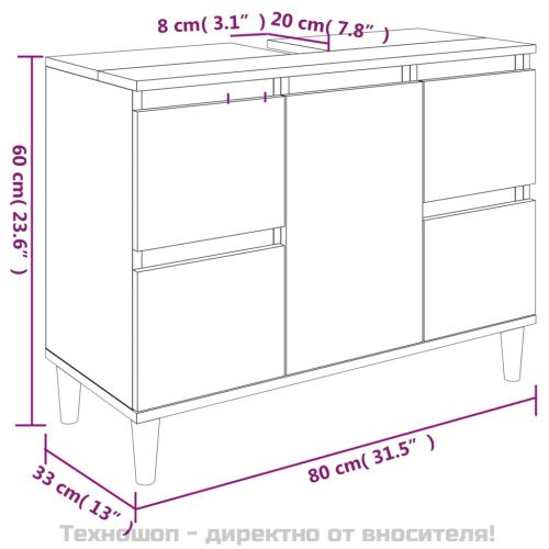 Шкаф за мивка, сив сонома, 80x33x60 см, инженерно дърво