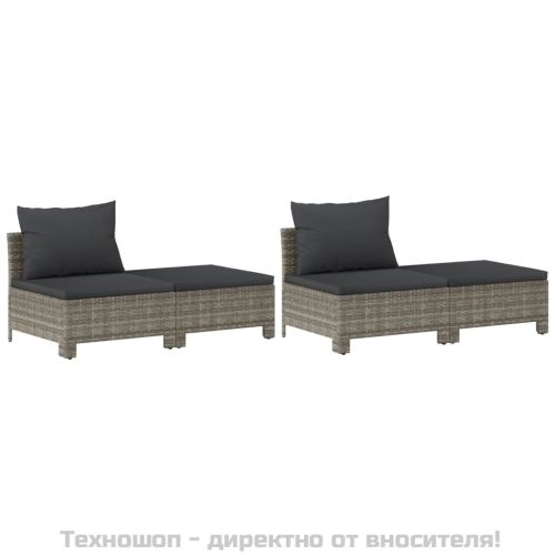 Градински комплект с възглавници, 8 части, полиратан, сив