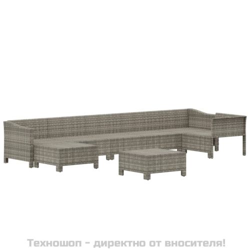 Градински комплект с възглавници, 8 части, полиратан, сив