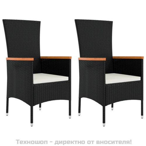 Градински лаундж комплект 3 части черен полиратан/акация масив