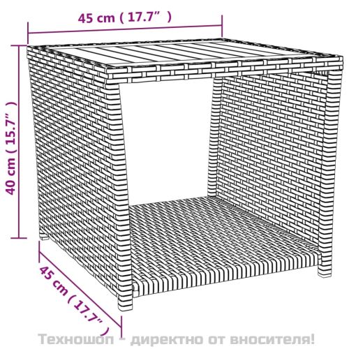 Градински лаундж комплект 3 части черен полиратан/акация масив