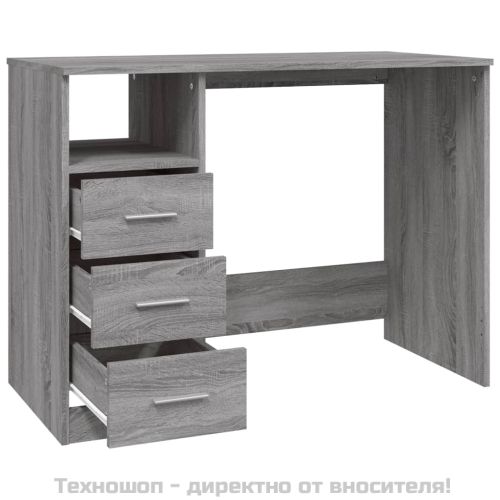 Бюро с чекмеджета, сив сонома, 102x50x76 см, инженерно дърво