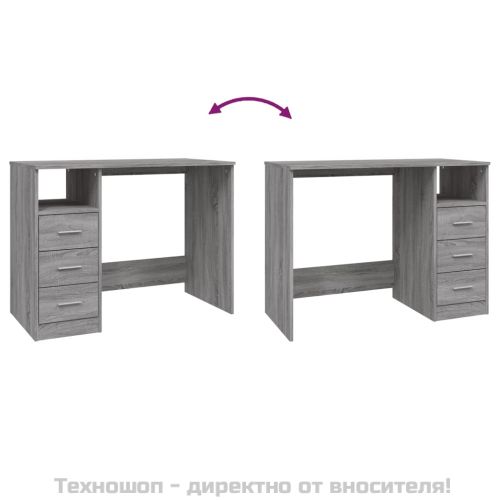 Бюро с чекмеджета, сив сонома, 102x50x76 см, инженерно дърво