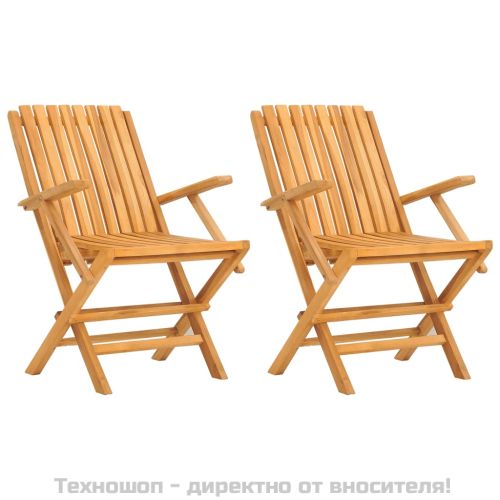 Сгъваеми градински столове, 2 бр, 61x67x90 см, тик масив